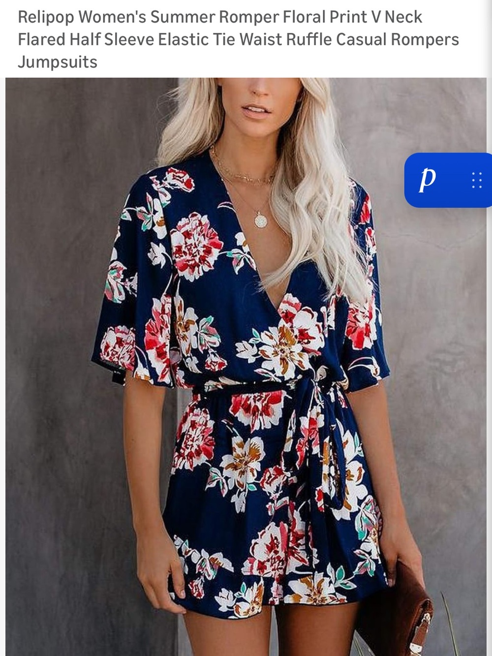 Navy Floral V‑Neck Tie‑Waist Romper
